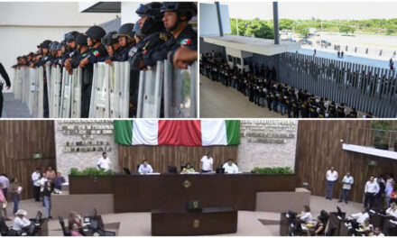 Con escudo policíaco, ‘aplanadora guinda’ en Yucatán avala reforma judicial