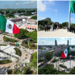 Bandera de México, en asta monumental de Plaza Grande de Mérida