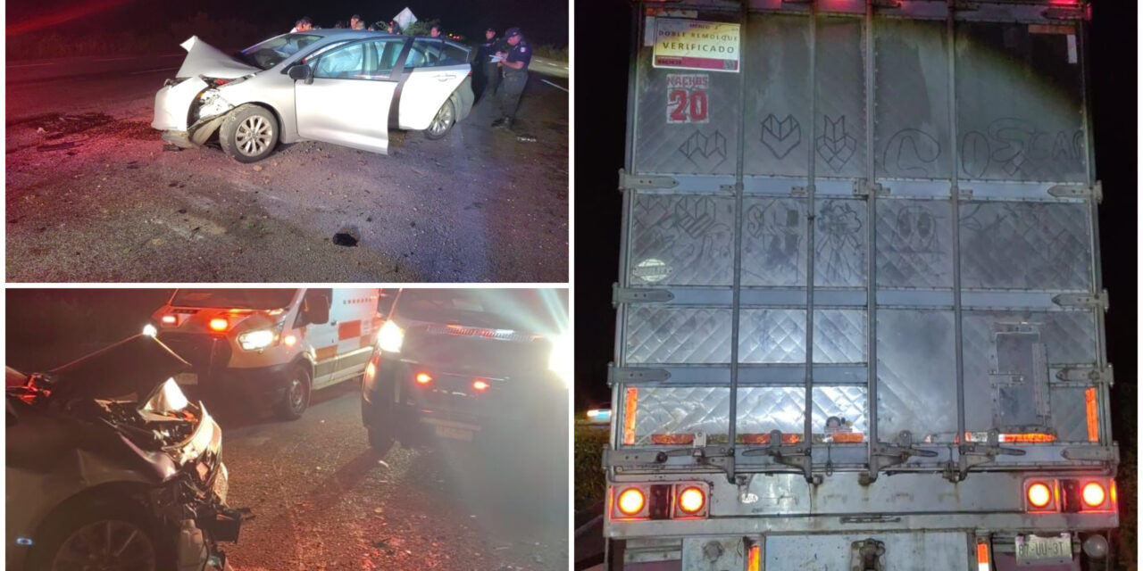 Cinco personas a bordo de auto colisionado por tráiler en la Mérida-Cancún