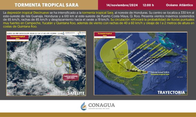 Tormenta Tropical “Sara” apunta hacia península de Yucatán