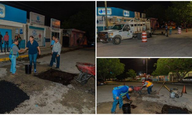 Aceleran atención de rezago con bacheo nocturno en Mérida