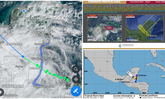 Entra ciclón ‘Sara’ por Belice y se dirige al sur de Campeche