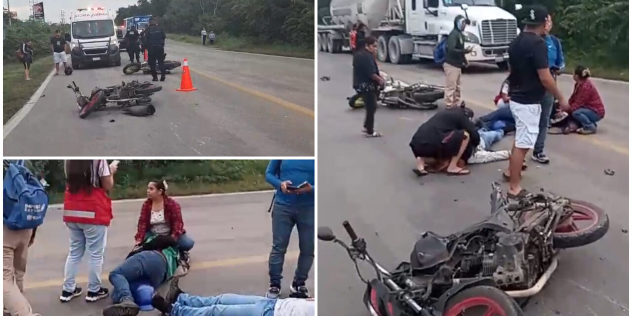 ‘Encontronazo’ de motociclistas en la Mérida-Cancún; ambos lesionados