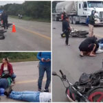 ‘Encontronazo’ de motociclistas en la Mérida-Cancún; ambos lesionados