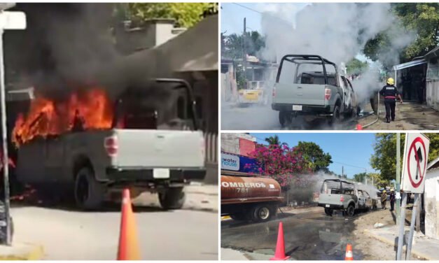 Camioneta de #SEMAR incendiada y quemada en puerto de #Chelem