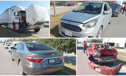 Trailero con prisa ocasiona carambola de cinco en periférico Mérida