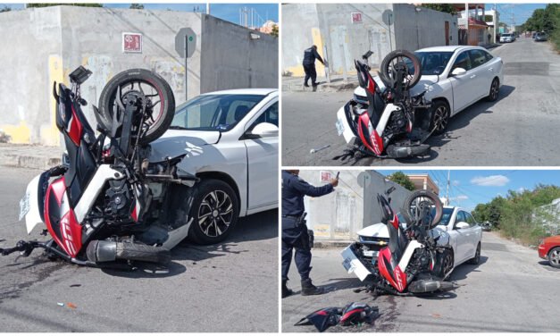Milagro al sur de Mérida: vuela motociclista por choque y sale vivo