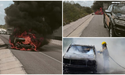 Arde camioneta en la carretera de cuota Mérida – Cancún