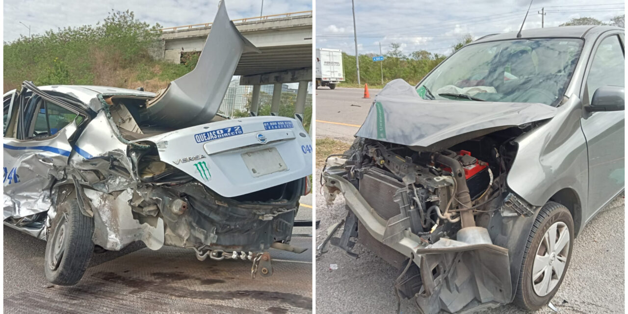 Choque en la Mérida – Progreso; dos autos quedaron como chatarra