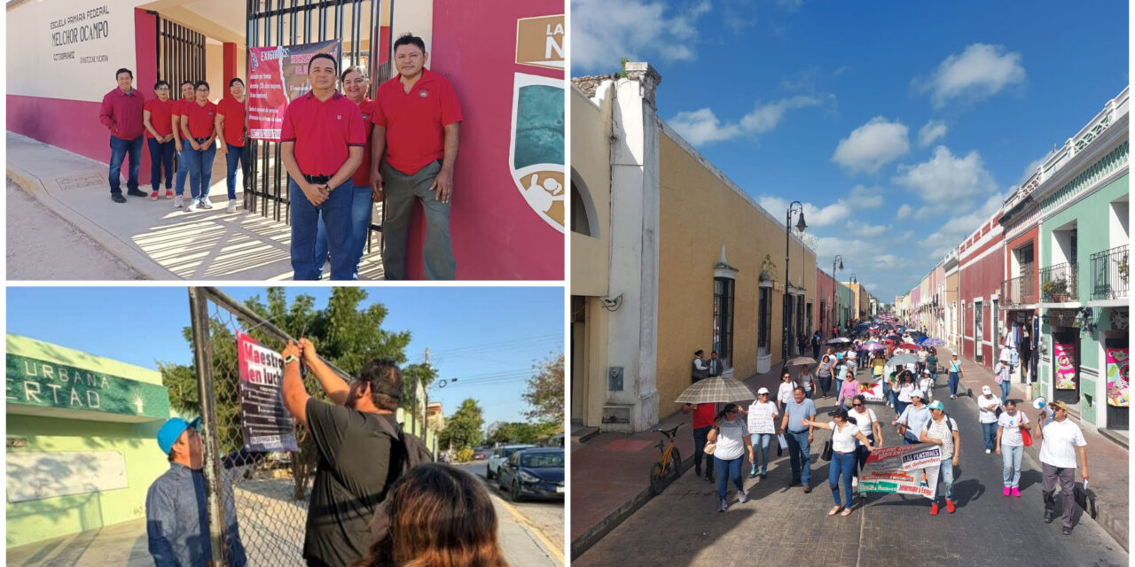 Protestan docentes en Yucatán con marchas y paro de “brazos caídos”
