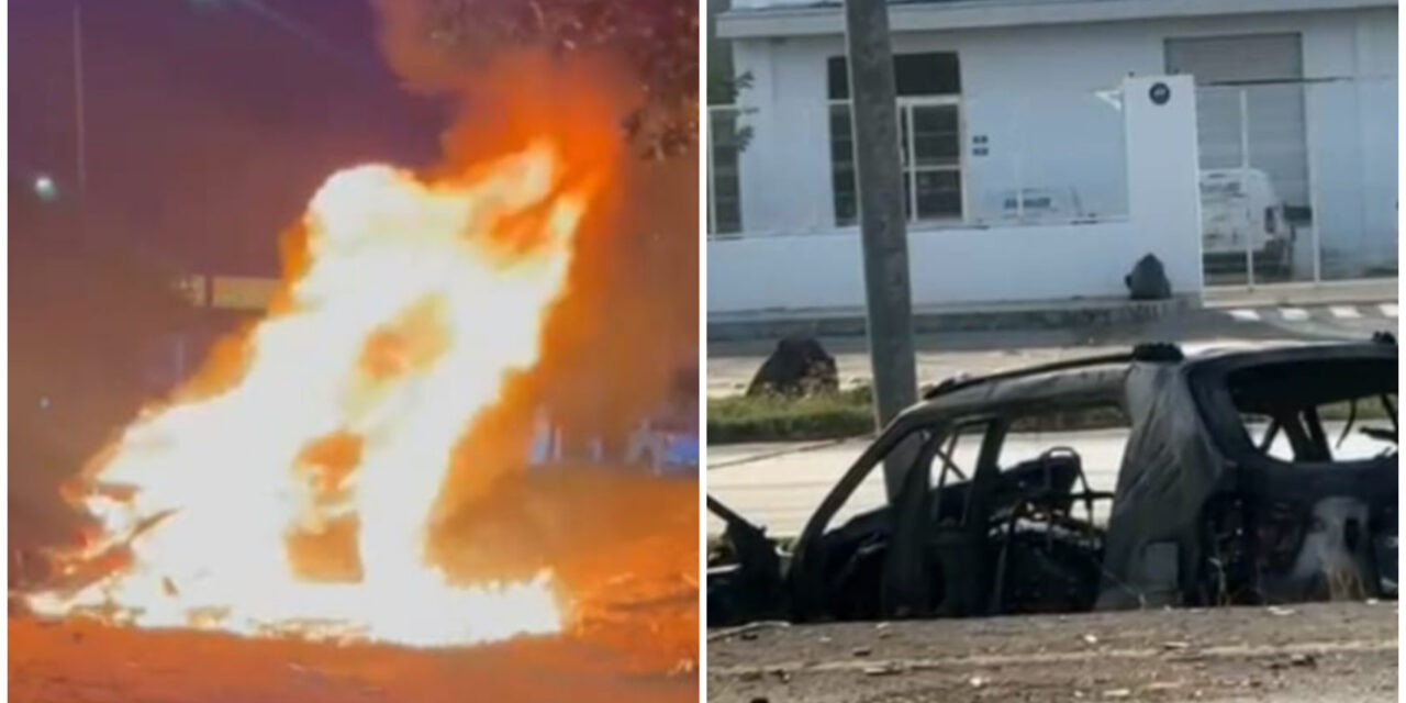 Mujer sale a tiempo de camioneta que se quemó en periférico Mérida
