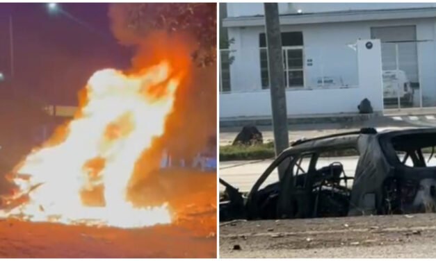 Mujer sale a tiempo de camioneta que se quemó en periférico Mérida