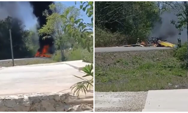 Logra aterrizaje de emergencia, pero se incendia avioneta cerca de Chichén Itzá