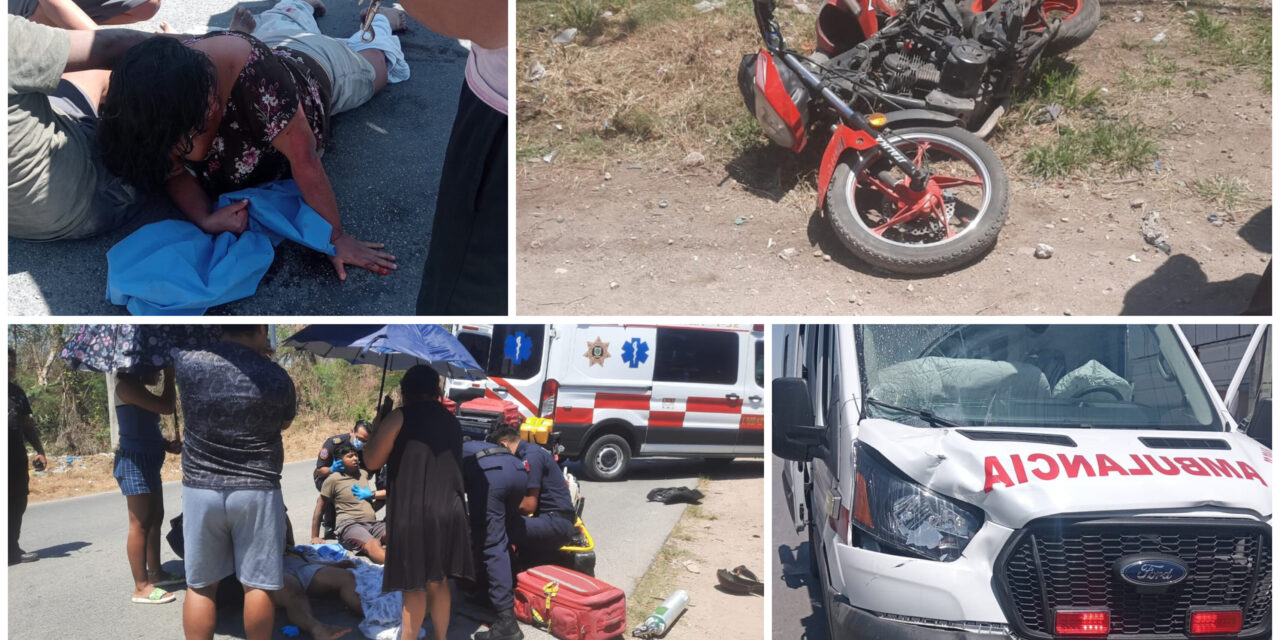 Tres en motocicleta volaron atropellados por ambulancia