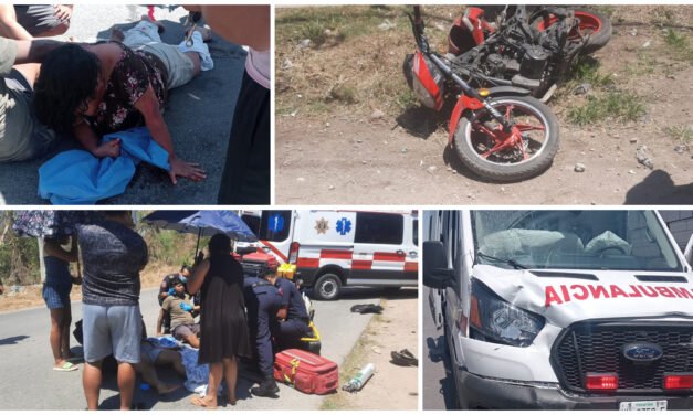 Tres en motocicleta volaron atropellados por ambulancia
