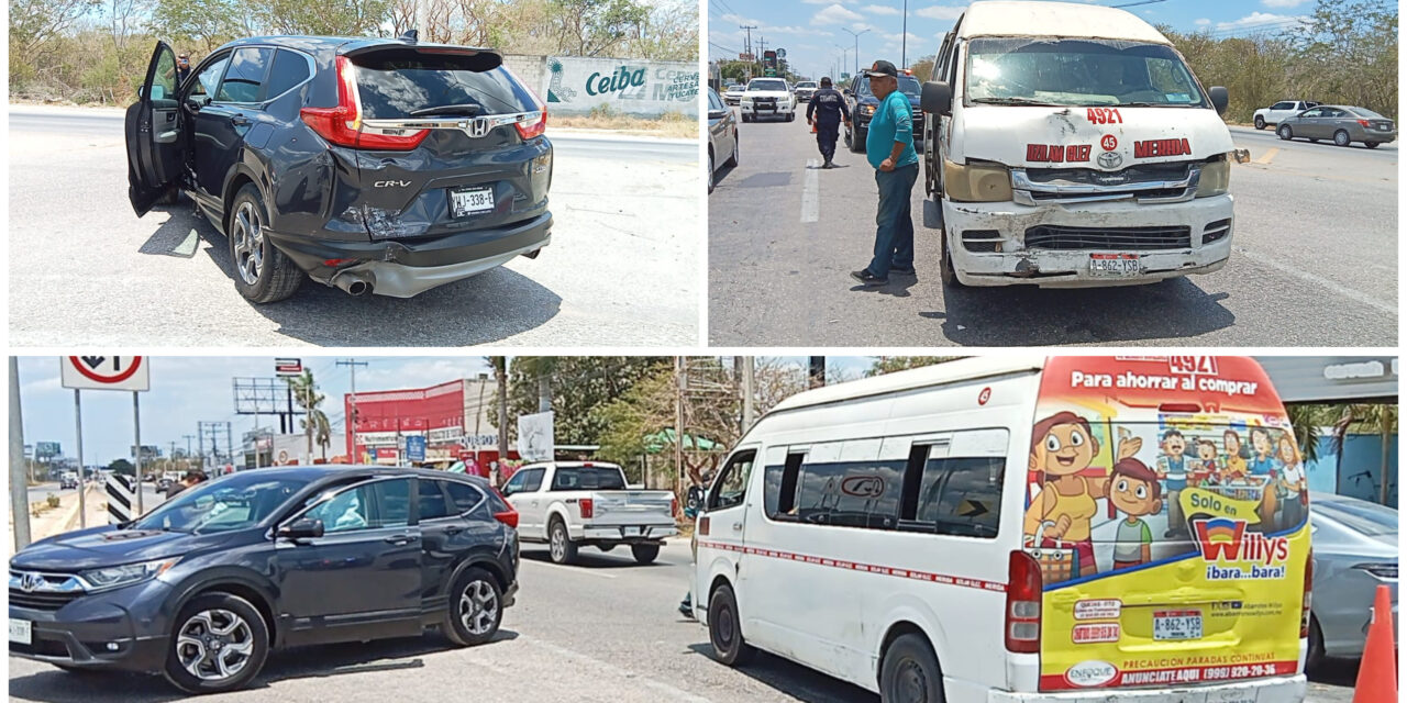 Colectivo de ruta Dzilam González con siete pasajeros choca con Honda