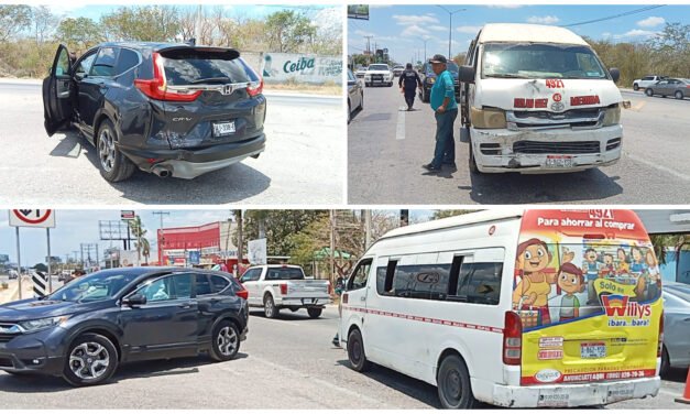 Colectivo de ruta Dzilam González con siete pasajeros choca con Honda