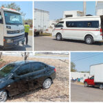 Camión de empresa y colectivo en choque, persecución y daños