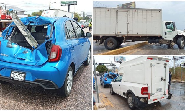 Pavimento mojado y distracción: Choque de tres en la Mérida–Motul