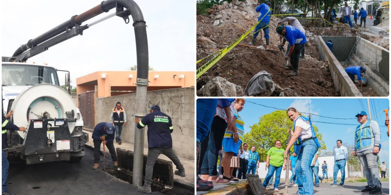 Aceleran limpieza de sistema de absorción pluvial en Mérida por lluvias