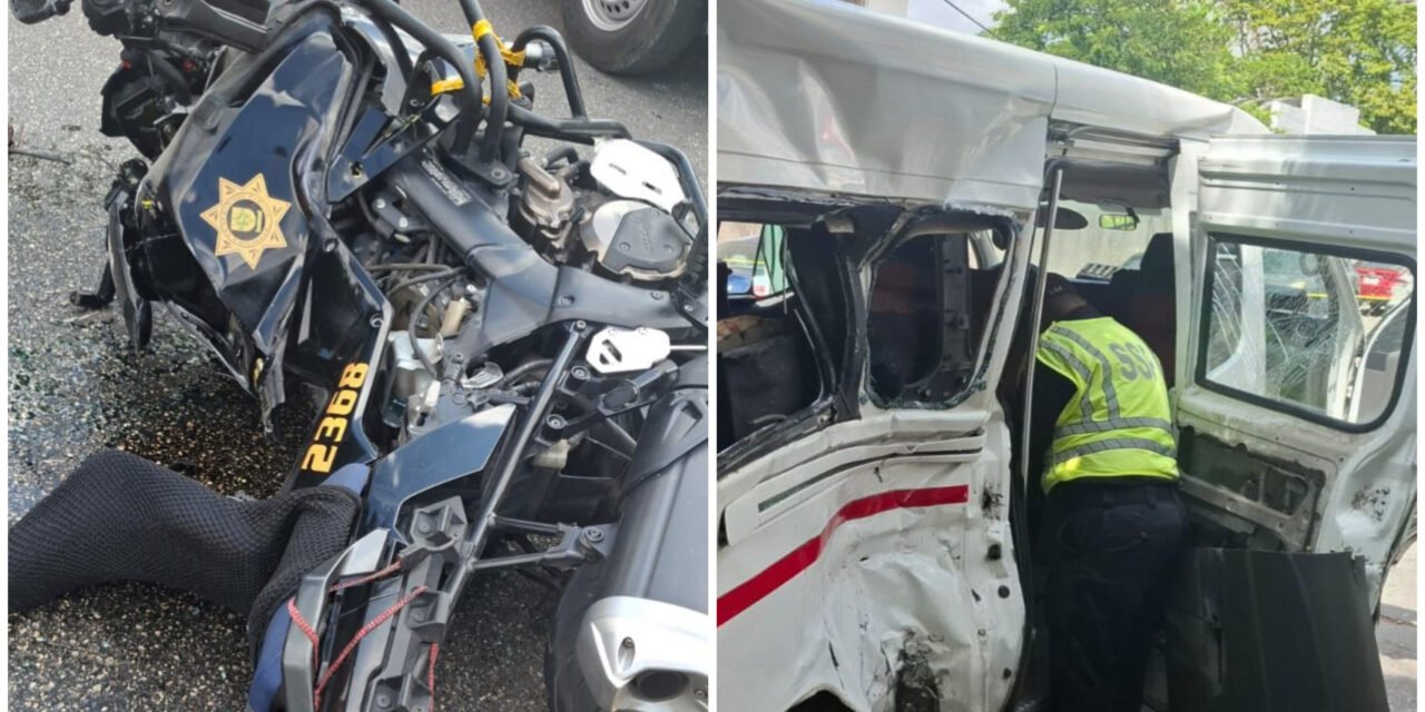 Golpazo: 12 lesionados en choque de policía motorizada y colectivo