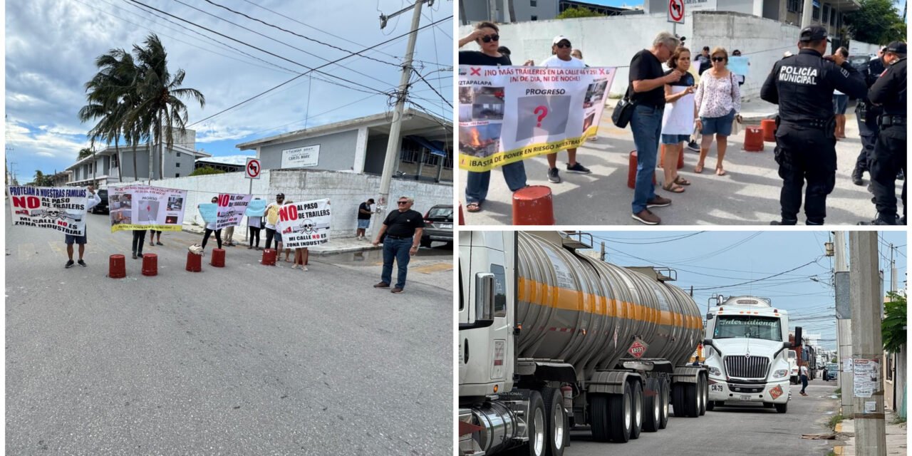 Bloqueo y protesta en Progreso por paso de tráileres y viaducto elevado