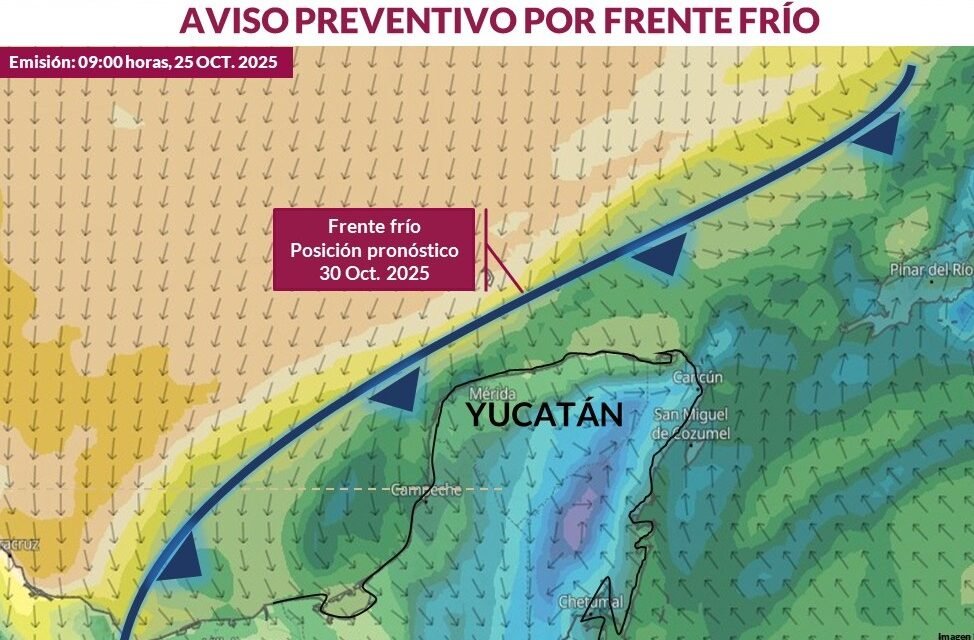 Frente frío: hasta 14 grados al sur de Yucatán