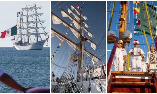 Buque Escuela ‘Cuauhtémoc’, en puerto Progreso