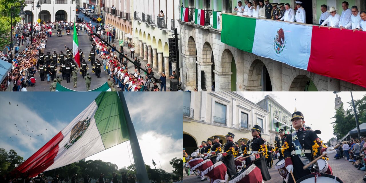 Desfile por Revolución Mexicana en Plaza Grande de Mérida