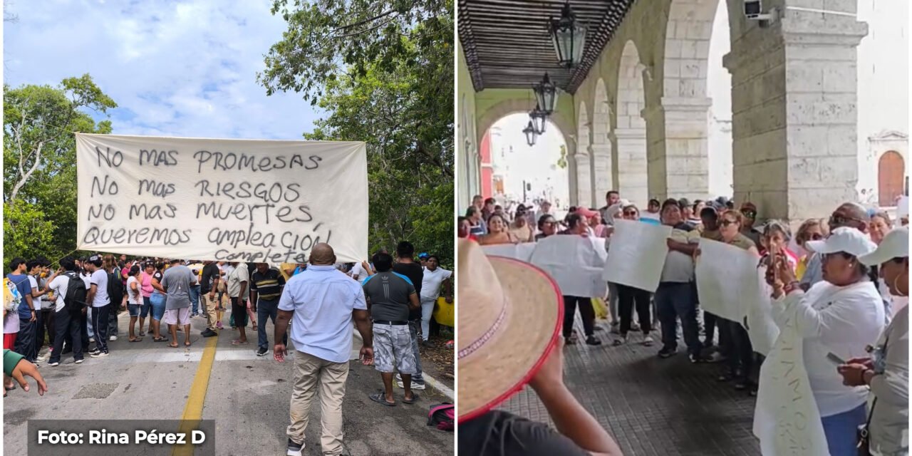 Cierre en Celestún y protesta en Palacio de Gobierno