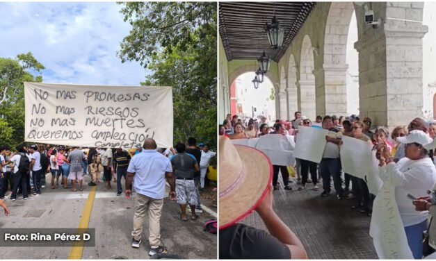 Cierre en Celestún y protesta en Palacio de Gobierno